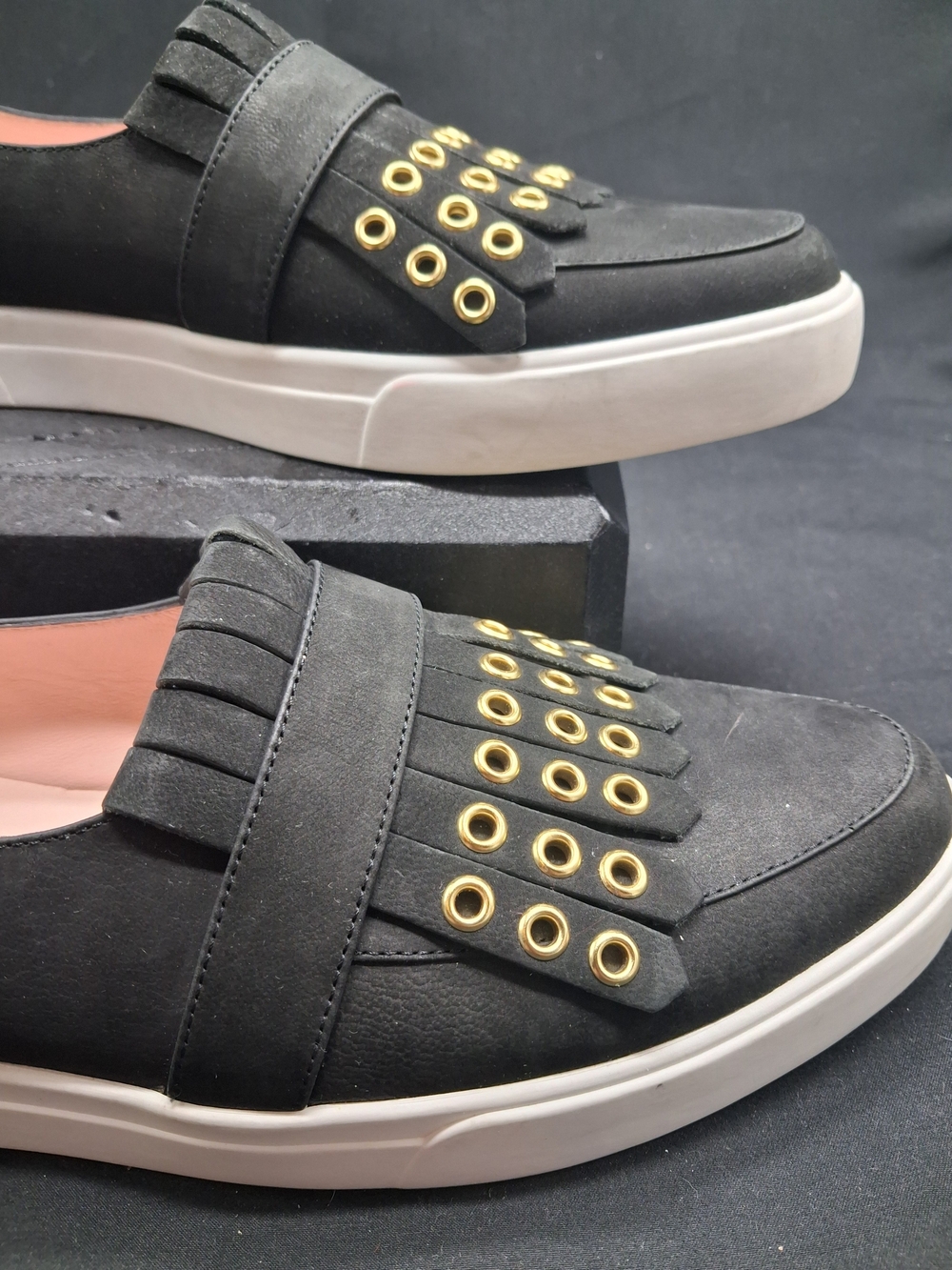 kate spade Black Suede Loafers with Gold Eyelet Detail - Picture 4 of 12